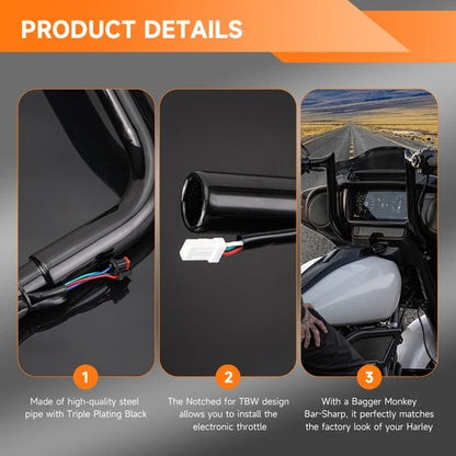 PRE-WIRED 10" Meathook Bar Ape Hangers Handlebars For Harley FLHX FLHT 2014-2023