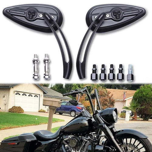 Motorcycle Skull Rearview Side Mirrors For Harley Dyna Electra Road Glide Black