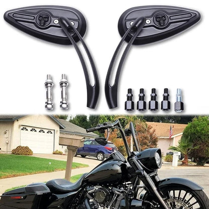 Motorcycle Skull Rearview Side Mirrors For Harley Dyna Electra Road Glide Black