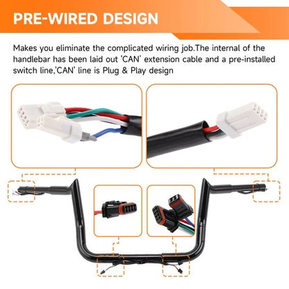 PRE-WIRED 10" Meathook Bar Ape Hangers Handlebars For Harley FLHX FLHT 2014-2023