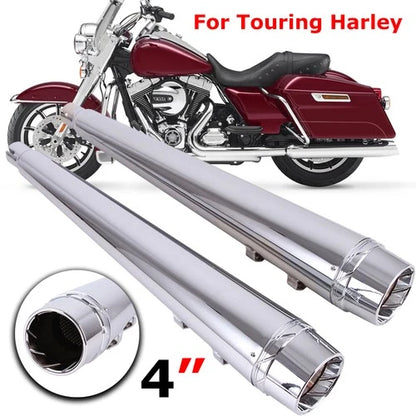 Chrome 4" Slip On Mufflers Exhaust Pipe For Harley Touring Baggers Dresser 95-16