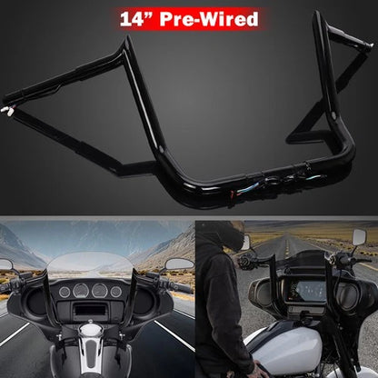Pre-Wired 14" Rise Meathook Ape Hanger Handlebars For Harley Electra Glide 14-23