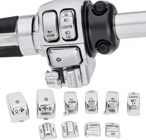 Chrome Hand Control Switch Buttons Caps For Harley Touring Electra Road Glide