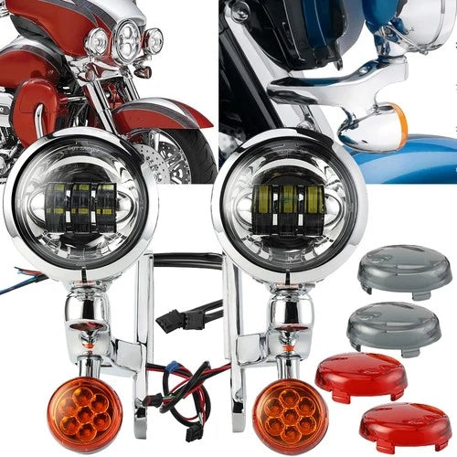 4.5"Auxiliary LED Spot Fog Light Turn Signal For Harley Electra Road Glide 94-24
