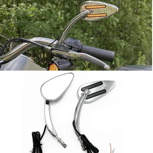 Rearview Mirrors With Turn Signals LED Universal 8mm &10mm For Harley Honda SALE