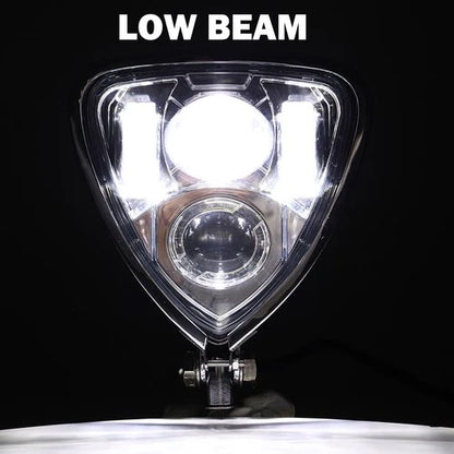 Chrome Motorcycle Triangle LED Headlight Lamp For Harley Sportster Dyna Touring