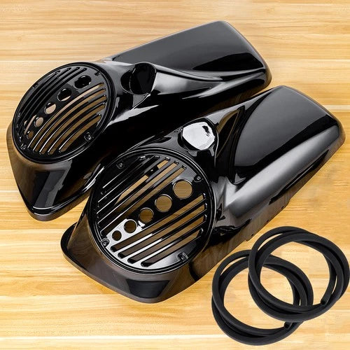 Vivid Black 8 inch Speaker Lids With Tweeter For Harley Touring 2014-2025 Models