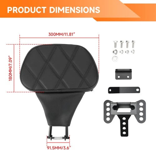 Adjustable Driver Backrest Pad w/ Mount Brackets for Harley Touring Street Glide
