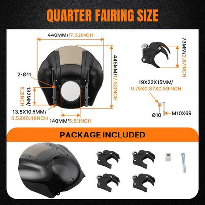 Quarter Headlight Fairing Windscreen w/ 49mm Clamps Fit For Harley Dyna 2006-UP