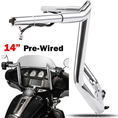 PRE-WIRED 14" Meathook Bar Ape Hangers Handlebars For Harley 2014-2023 FLHX FLHT